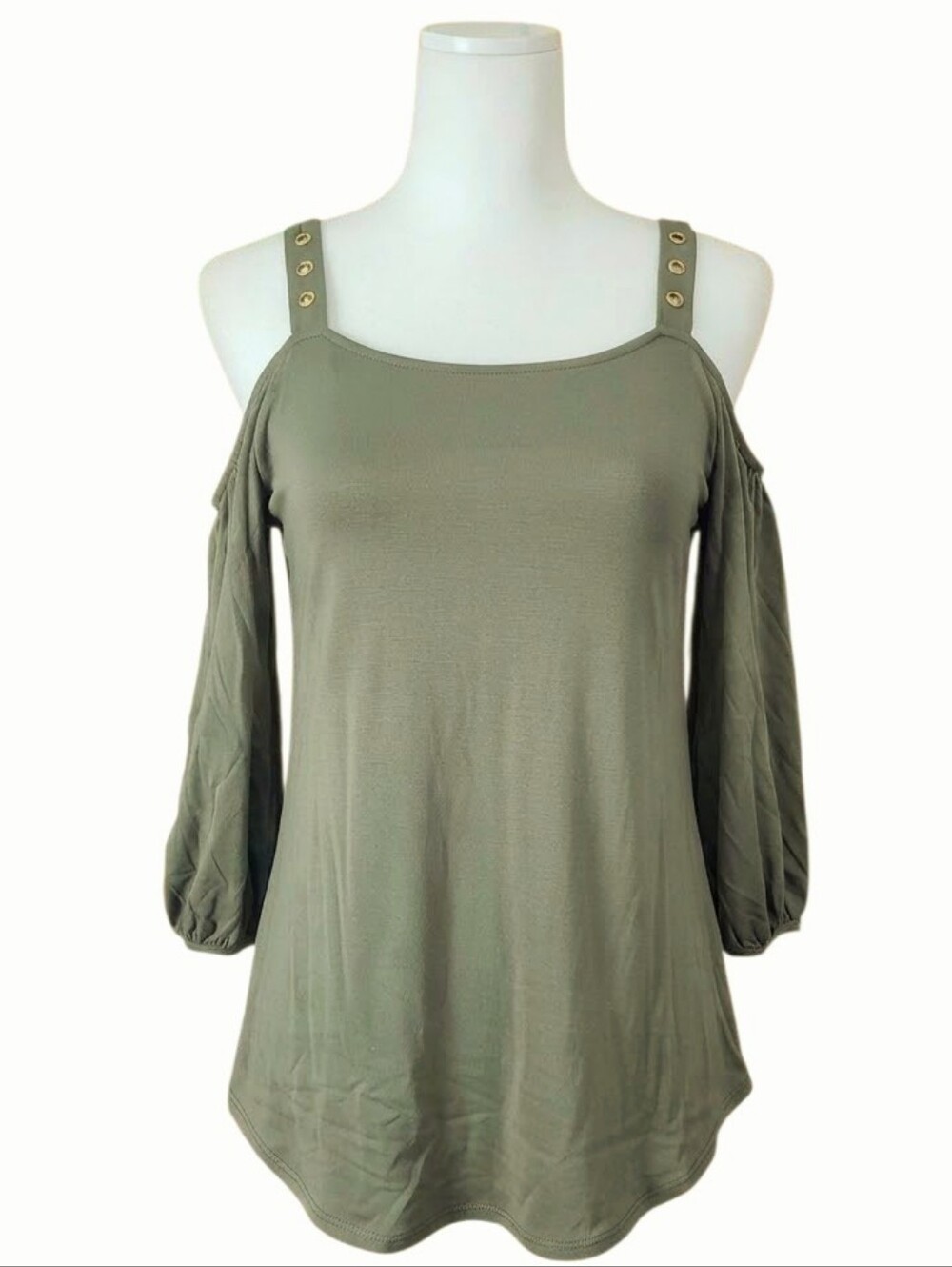 Cable and Gauge olive green cold shoulder top